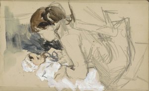 Seated Mother Lifting a Baby