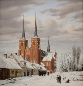 Street in Roskilde. In the Background the Cathedral
