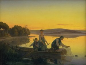 An Old Fisherman Setting His Nets in the Evening