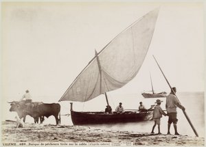 Oxen Pulling a Fishing Boat onto the Beach in Valencia by Juan Laurent