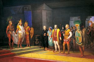 Hernan Cortez meeting Montezuma in Mexico
