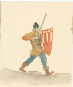 A Medieval Soldier Carrying a Long Sword and a Shield by Judith Dobie