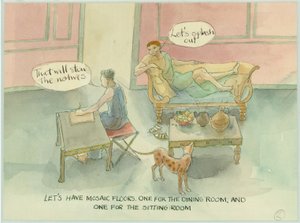 Two characters in their newly built villa