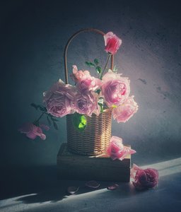 Basket of Pink Roses