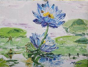 Bees on Blue Lotus by Jukyong Park