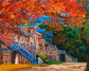 Vibrant Autumn Temple by Jukyong Park
