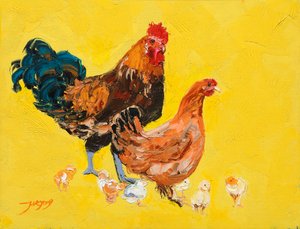 Vibrant Chicken Family by Jukyong Park