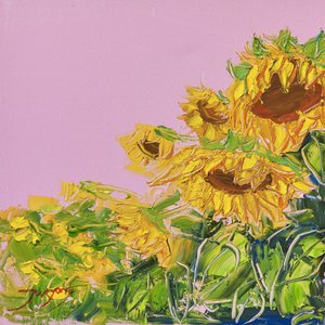 Vibrant Sunflowers Pink Sky