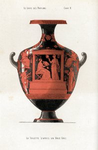 Greek Vase Decorating a Woman at Her Toilette Holding a Box of Cosmetics and Perfumes Assisted by a Slave Who Waves a Fan by Jules (after) Cheret
