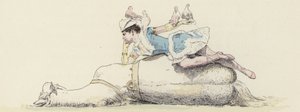 Circus performer, lying on a horse, with doves on her arm and head by Jules Arsene (after) Garnier