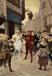 Paris, Rotisserie of the Peer Chatelet. Conflict between an employee and a man accused of not paying for his meal. Pantagruel. Illustration by Jules Garnier. In 