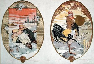 Cock and chickens, design for a screen, c.1900 by Jules Auguste Habert Dys