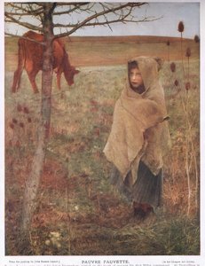 France, small girl, Fauvette, cow, rural, poor, clothing by Jules Bastien Lepage