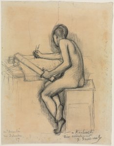 Study of a Seated Nude Female Model Drawing by Jules Bastien Lepage