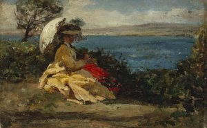 Woman with parasol, Douarnenez Bay by Jules Breton