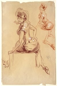 Two Studies of Seated Woman Seen from the Back, Looking over Her Left Shoulder