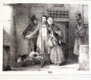 Man leaving prison and reunited with his family, c. 1830 by Jules David