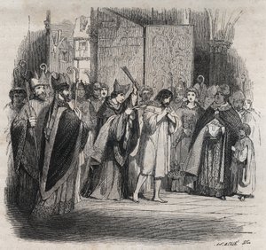 Penance of Raymond VI, count of Toulouse - On 22/06/1209 Raymond VI Count of Toulouse, excommunicated by Pope Innocent III for not pursuing the Cathars, accused of being the instigator of the assassination of Pierre de Castelnau, made an by Jules David