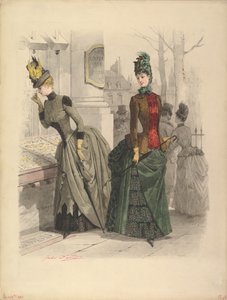 Two Women in Day Dresses: Preparatory drawing for a fashion plate