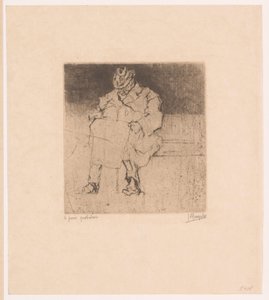 Elderly Man with Walking Stick Sitting on a Bench by Jules De Bruycker (signed by artist)