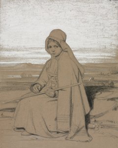 A Seated Shepherdess by Jules Dupré