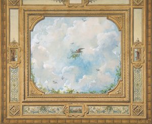 Design for a ceiling decorated with clouds and birds by Jules Edmond Charles Lachaise and Eugène Pierre Gourdet