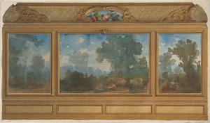 Elevation of a paneled interior decorated with painted landscapes and coves, 1830-97 by Jules Edmond Charles Lachaise and Eugène Pierre Gourdet
