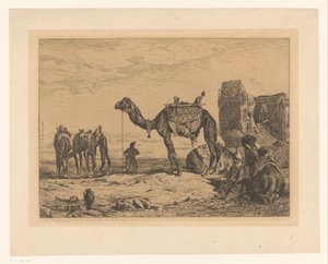 Landscape with Camels by Ruins by Jules Joseph Augustin Laurens (signed by artist)