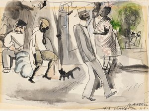 Figures and Cat in Park