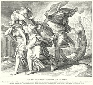 Lot and his Daughters Escape Out of Sodom by Julius (after) Schnorr von Carolsfeld