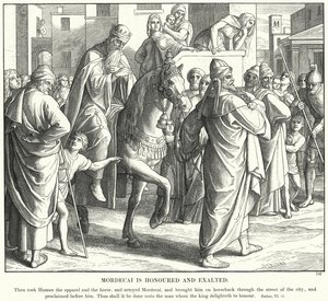 Mordecai is Honoured and Exalted (engraving) by Julius (after) Schnorr von Carolsfeld