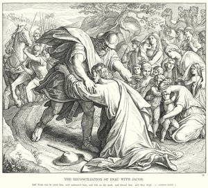 The Reconciliation of Esau with Jacob (engraving) by Julius (after) Schnorr von Carolsfeld