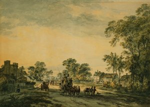 A Coach and Figures on an Open Country Road by Julius Caesar Ibbetson