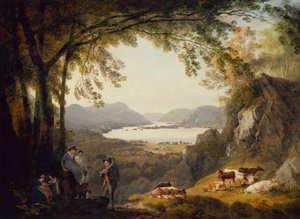 Country Folk Resting with Cattle in a Wooded Landscape by Julius Caesar Ibbetson
