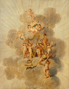Winged Cherubs with Musical Instruments, Section of Music Room Decorative Border, Kenwood House, London by Julius Caesar Ibbetson