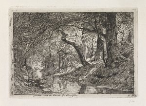 Forest Landscape with Stream and Trees on the Bank by Julius Jacobus van de Sande Bakhuyzen