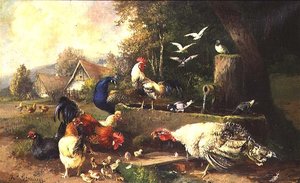 Poultry by a Pump by Julius Scheuerrer