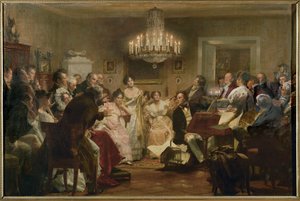 Schubert at the piano during a Schubert Evening in a Vienna salon