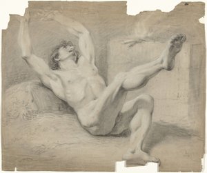 Reclining Male Nude, Arms Back and Right Leg Lifted