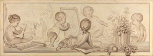 Six Putti with Flowers and Fruit and Attributes of the Art of Drawing by Jurriaan Andriessen (signed by artist)