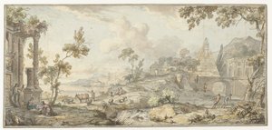 Design for a Room Painting with Southern Coastal Landscape and Pyramid by Jurriaan Andriessen