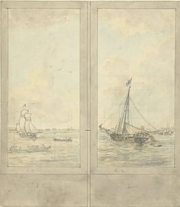 Design for Two Wallpaper Panels: River with Ships in the Netherlands by Jurriaan Andriessen