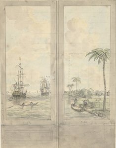 Design for Two Wallpaper Panels: River with Ships in the Colonies by Jurriaan Andriessen