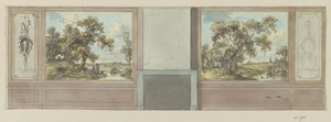 Design drawing for a room wall with fireplace by Jurriaan Andriessen