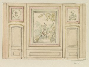 Design drawing for a room wall with two doors by Jurriaan Andriessen