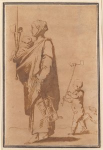 A Mother Carrying a Child and Kitchen Utensils, Followed by a Boy and a Dog by Jusepe de Ribera