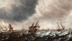 Shipping in Choppy Seas with a Whale in the Foreground by Justus de Verwer