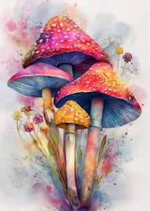 Colorful Watercolor Mushrooms by Justyna Jaszke