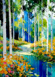 Flowering Birch Wood Path
