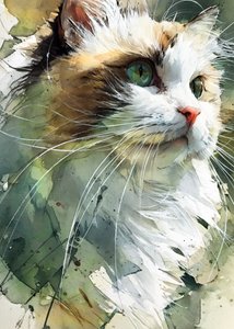 Green-Eyed Feline Watercolor